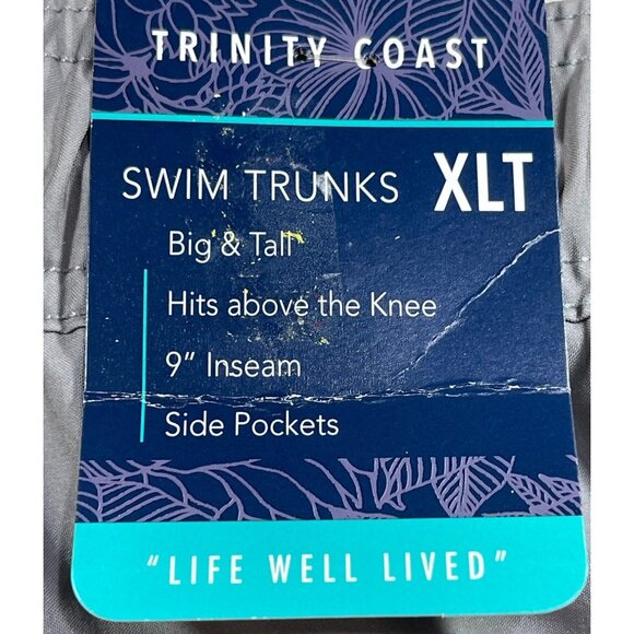 Trinity Coast Mens Size XLT Swim Trunks w Drawstring Waist Colorblock Gray Black - Picture 9 of 13